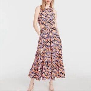 J.Crew Harbour side cutout floral dress navy blue adjustable tiered cotton Small
